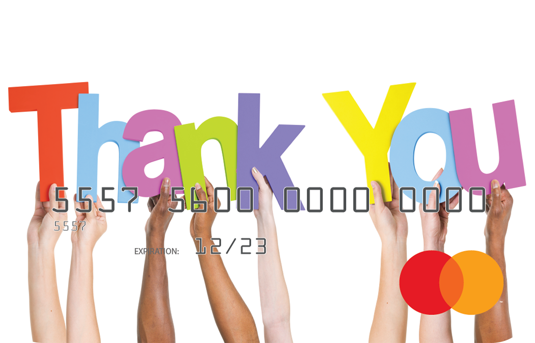 Personalized prepaid mastercard gift card featuring thank you artwork