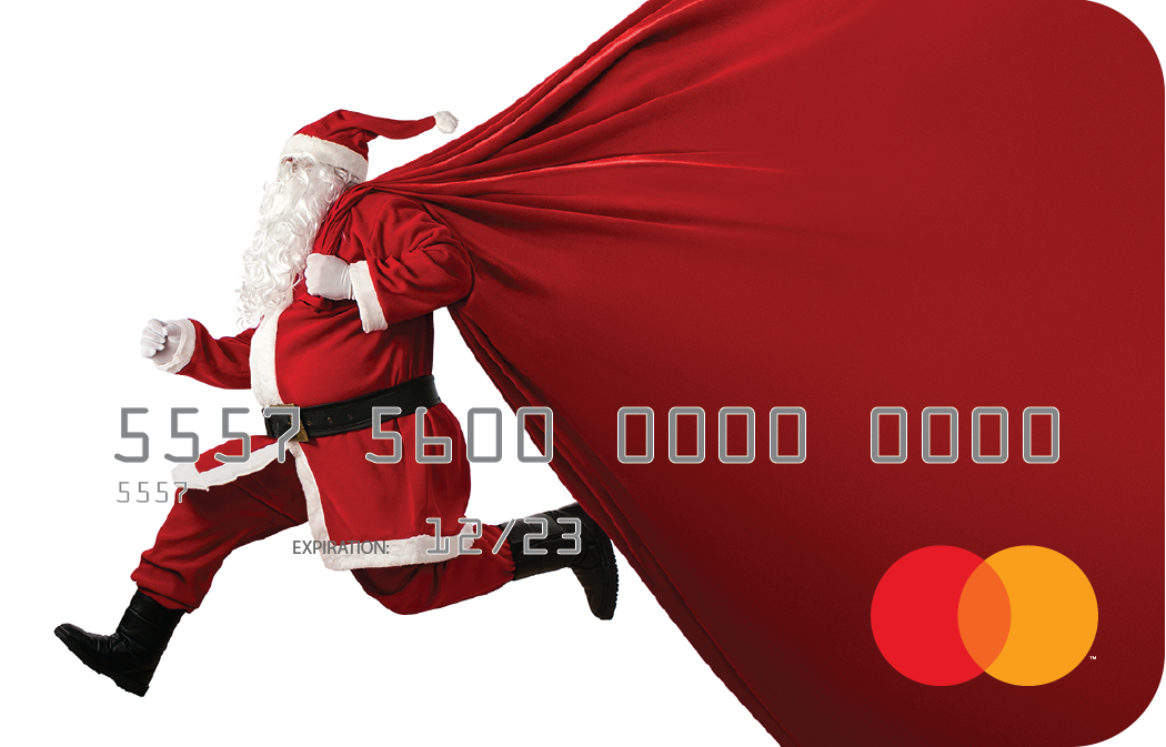 Personalized prepaid mastercard gift card featuring santa themed artwork