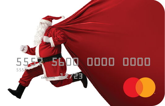Personalized prepaid mastercard gift card featuring santa themed artwork