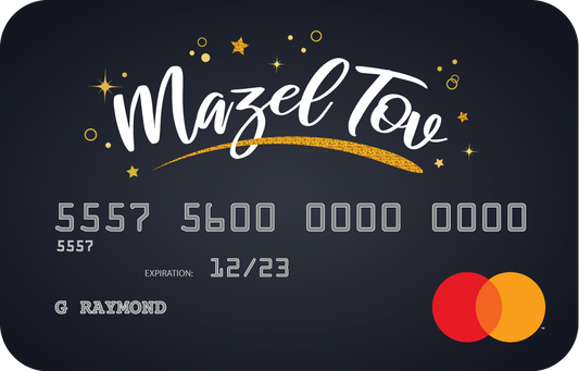 Personalized prepaid mastercard gift card featuring black mazel tovartwork