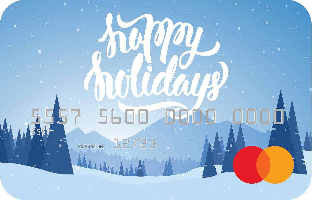 Personalized prepaid mastercard gift card featuring holiday themed artwork
