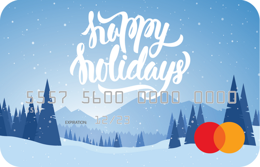 Personalized prepaid mastercard gift card featuring holiday themed artwork